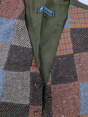 Gorgeous Vintage Donegal Tweed patchwork waistcoat 5 horn button 42" EUC